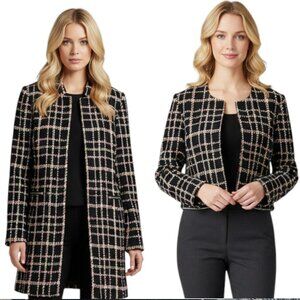 Carlisle Womens Tweed Convertible Zip-Off Coat Jacket Chanel-Inspired Grid Sz 6